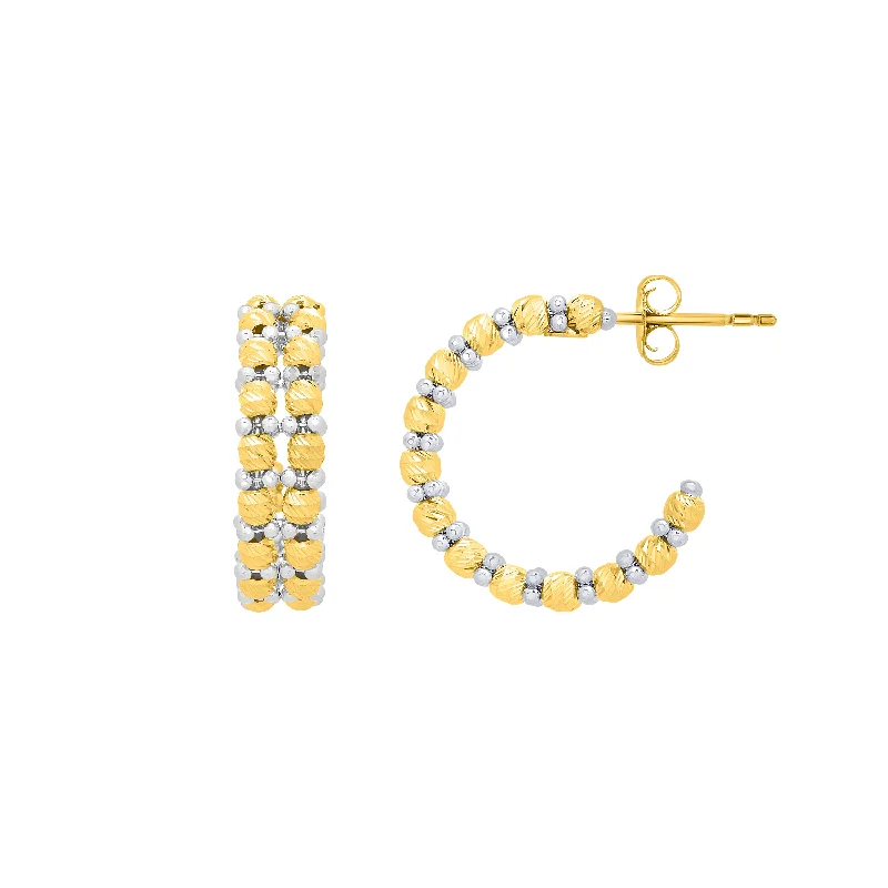 Women’s Gold Earrings-14K Gold Pallina Bead TT Hoops