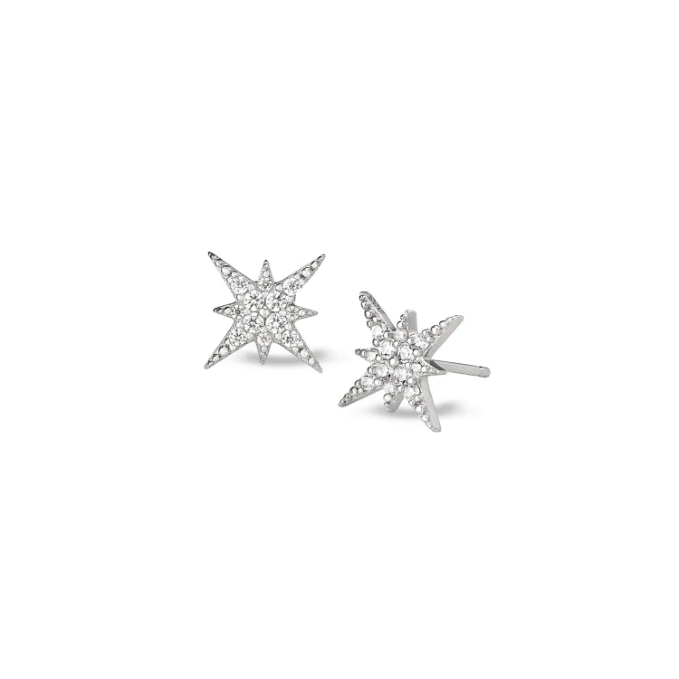 Simple Dangle Drop Earrings-Platinum Finish Sterling Silver Micropave Starburst Earrings with Simulated Diamonds