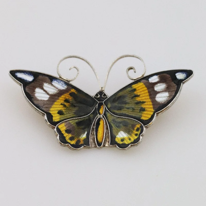 Brooch For Festive Wear-Vintage David Andersen Enamel Jewelry | Brown Multi-Color Large Butterfly Brooch