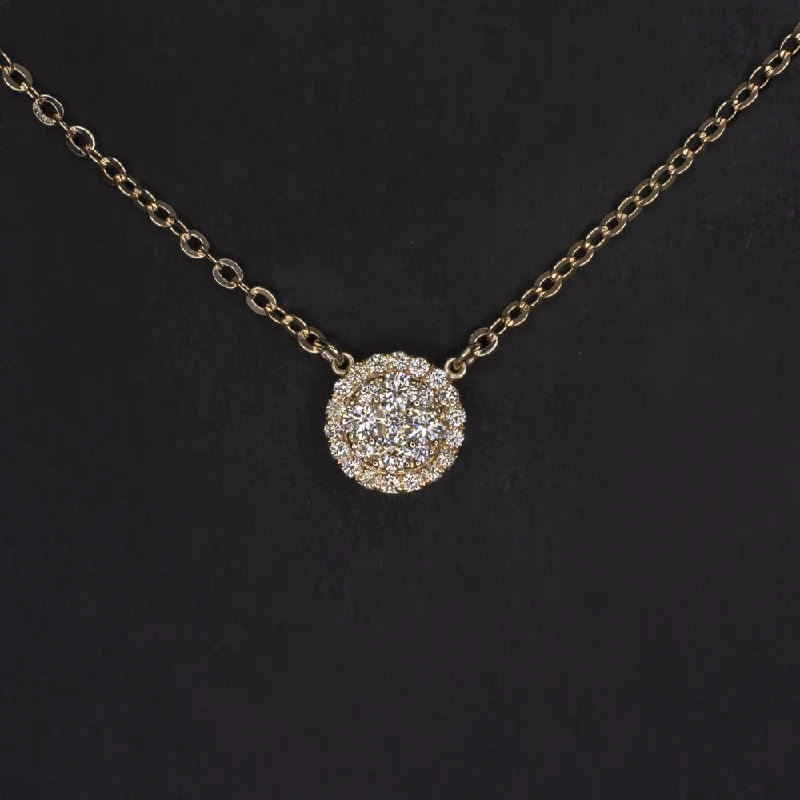 Sparkling Necklaces-NATURAL DIAMOND PENDANT NECKLACE 0.40c PAVE CLUSTER HALO ILLUSION ROUND 14k GOLD