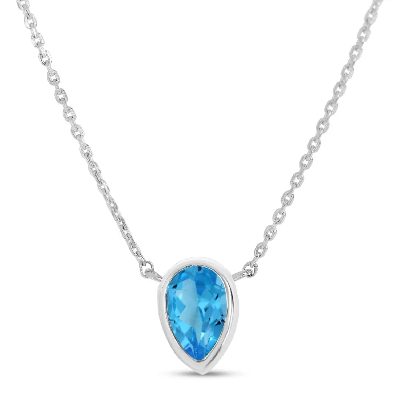 Gold and Silver Necklaces-14K White Gold Pear Blue Topaz Birthstone Necklace P4334W-18-DEC