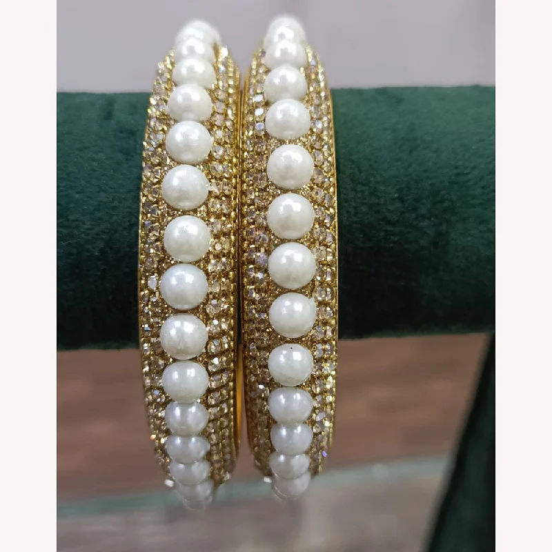 Bangles With Vintage Designs-Exotica Collection Gold Plated Austrian Stone And Pearls Bangle Set