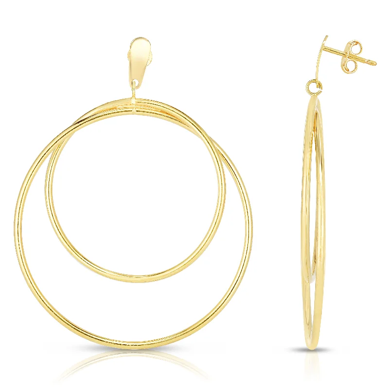 Gold and Diamond Drop Earrings-14K Gold Circular Dangle Earring