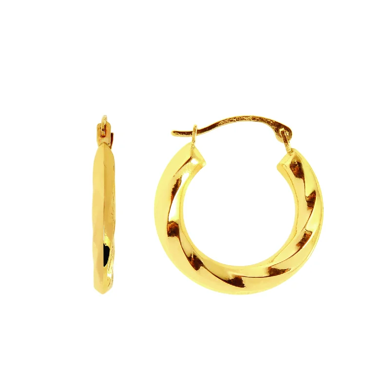 Artistic Drop Earrings for Women-14K Gold Chubby Polished Twist Back to Back Hoop Earring