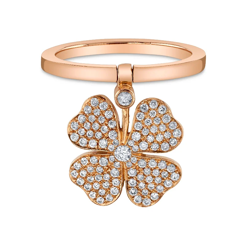 Elegant Wedding Bands-Diamond Four Leaf Clover Ring