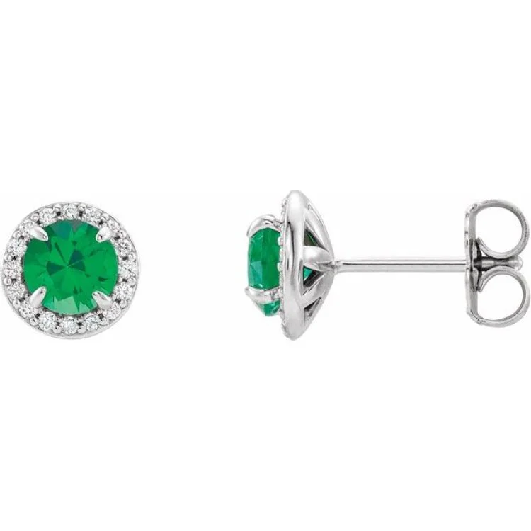 Simple Earrings-14K White 3.5 mm Round Emerald & 1/8 CTW Diamond Earrings