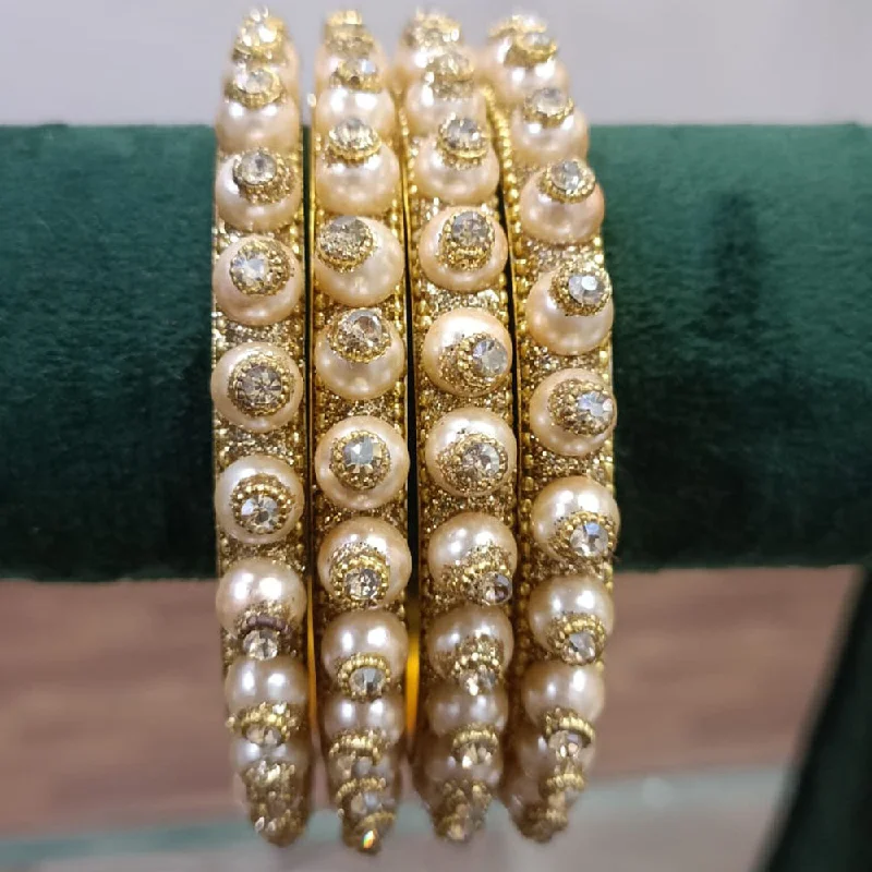 Bangles With Floral Designs-Exotica Collection Gold Plated Austrian Stone And Pearls Bangle Set