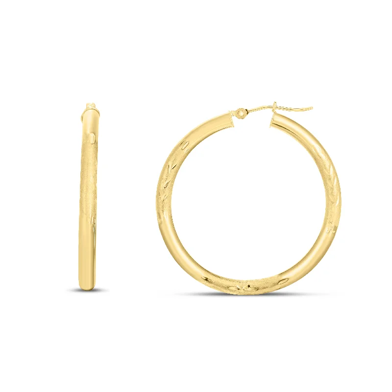 Cute Drop Earrings for Kids-14K Yellow Gold 3mm Diamond Cut & Polished Design Hoop Earring