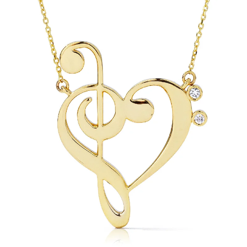 Designer Diamond Necklaces-14k Gold Treble Clef Heart Music Lover Necklace