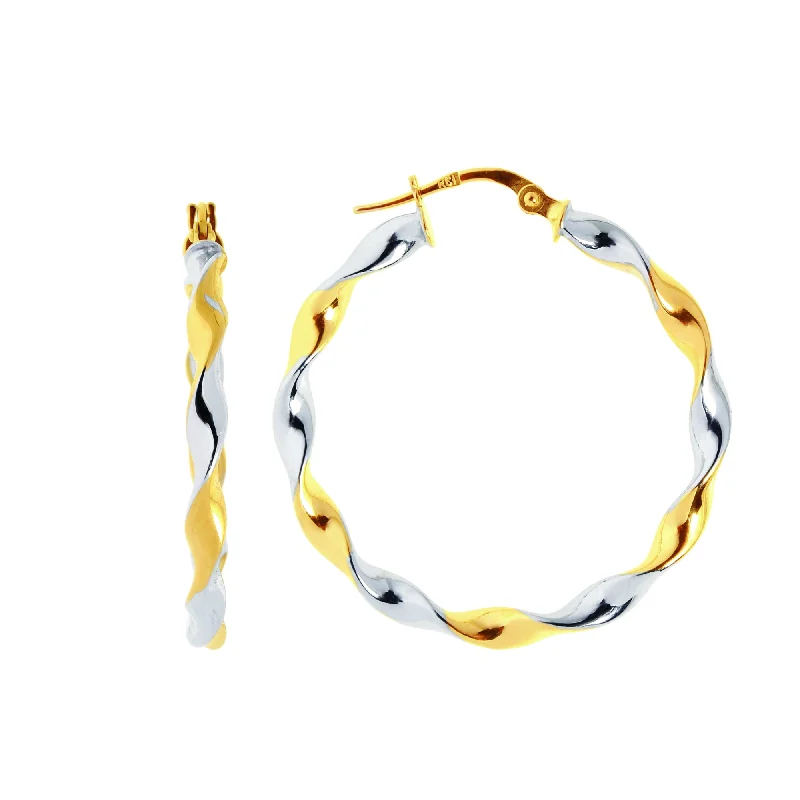 Trendy Gemstone Earrings-14K Gold Medium Round Twist Hoop Earring