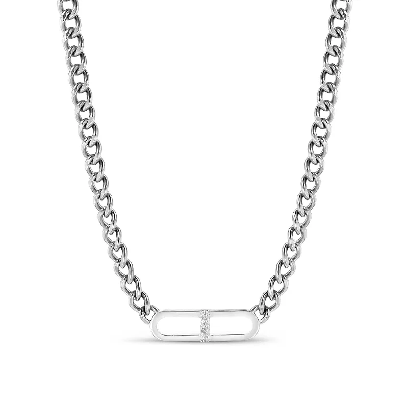 Fashionable Gold Necklaces-Sterling Silver and Diamond H Link on Curb Chain Necklace - 17"  N02990BG