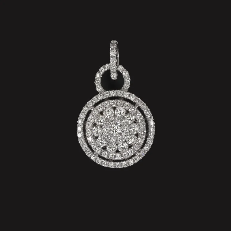 Silver Necklaces-DIAMOND 18k WHITE GOLD PENDANT 0.79ct F-G VS CLUSTER HALO PAVE NECKLACE NATURAL