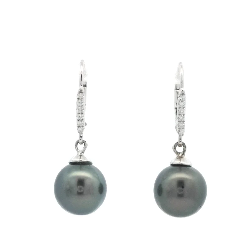 Vintage Drop Crystal Earrings-Tahitian Pearl Drop Earrings with Diamonds