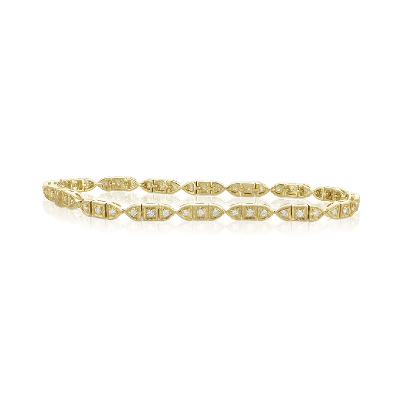 Luxury Bracelets For Women-0.56 Cttw Round Diamond 14K Yellow Gold Milgrain Fashion Bracelet