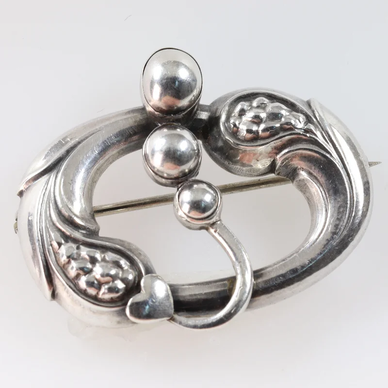 Brooch With Unique Symbols-Vintage Georg Jensen Jewelry | Heart and Cabochon Art Nouveau Brooch 77