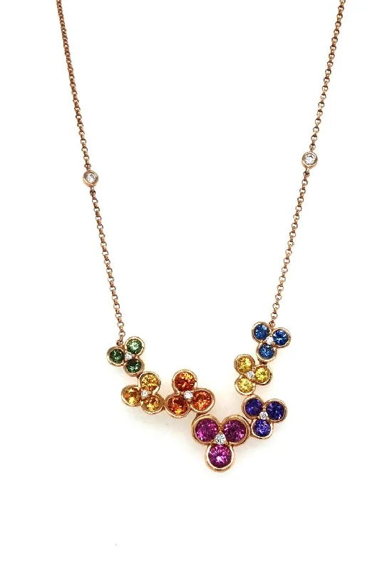 Elegant Necklaces-Mixed Rainbow Sapphire Floral Necklace 256-JSA