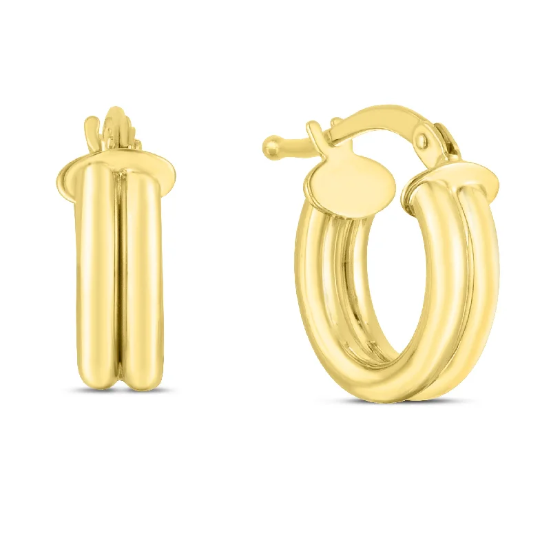 Statement Silver Drop Earrings-14K Gold 8mm Double Row Round Hoops