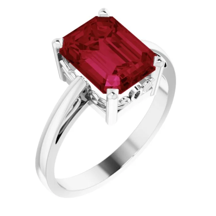 Men’s Wedding Rings With Diamonds-14K White Lab-Grown Ruby Scroll SettingÂ® Ring