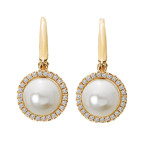 Art Deco Earrings-Freshwater Pearl and Diamond Earrings