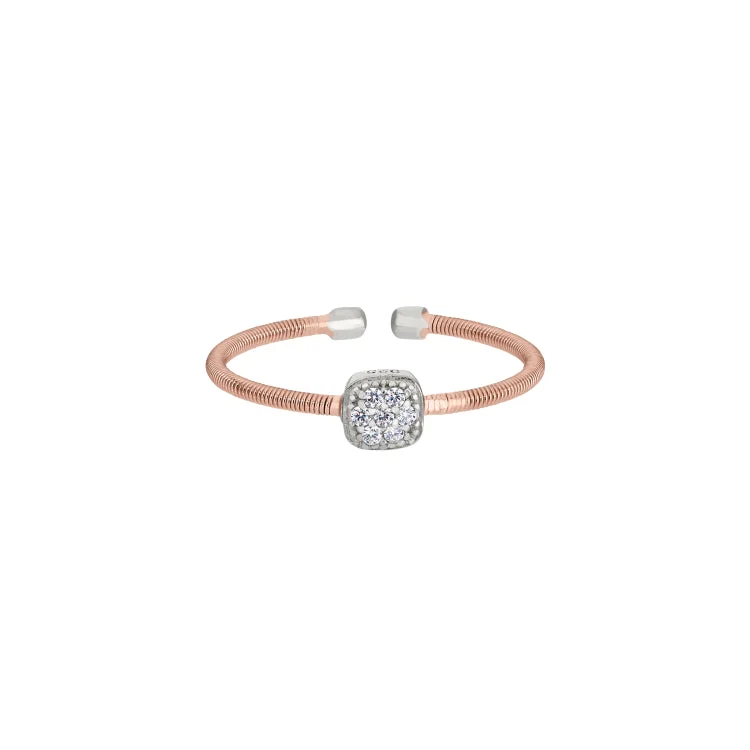 Couples Engagement Rings-Rose Gold Finish Sterling Silver Single Cable Cuff Ring with Rhodium Finish Simulated Diamonds