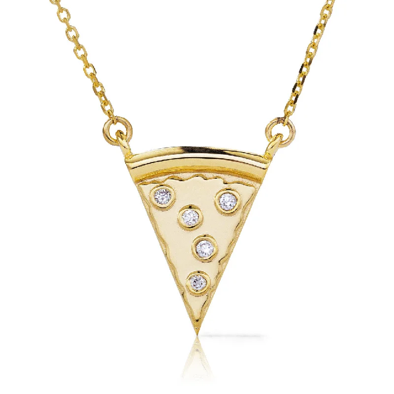 Birthstone Pendant Necklaces-14k Gold 0.07ct Pizza Slice Necklace