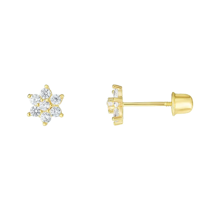 Modern Gold Stud Earrings-14K Gold CZ Flower Stud Earring