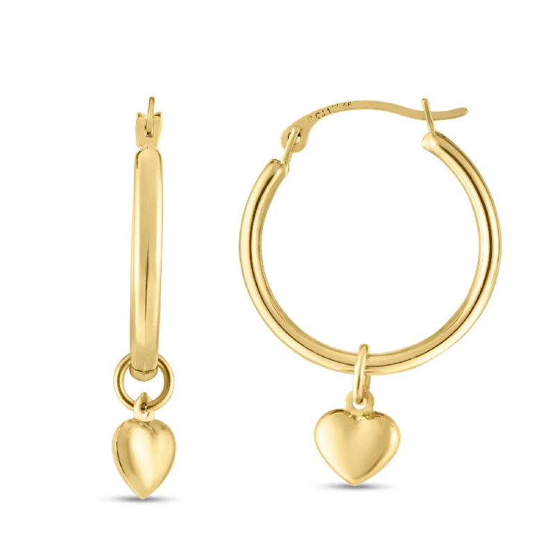 Multi-tone Earrings-14K Gold Dangle Heart Drop Earring