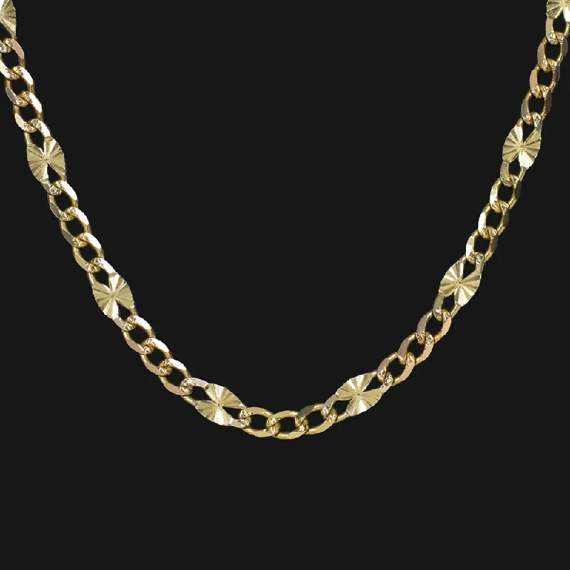 Multi-layer Necklaces-SOLID 14k TWO TONE GOLD CHAIN LINK NECKLACE 24 INCH YELLOW ROSE STARBURST CURB