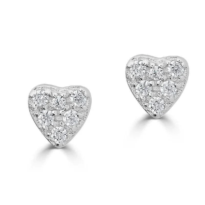 Gold Earrings-EMILIQUE 14KT GOLD 0.06 CTW DIAMOND PAVÉ HEART STUD EARRINGS