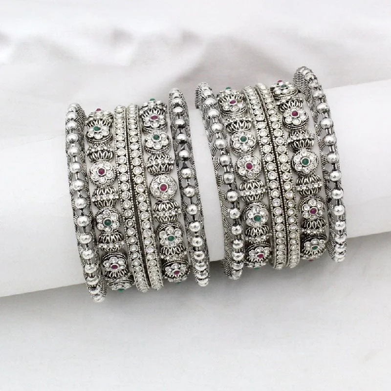 Unique Bangles-JCM  Silver Plated Pota Stone Bangle Set