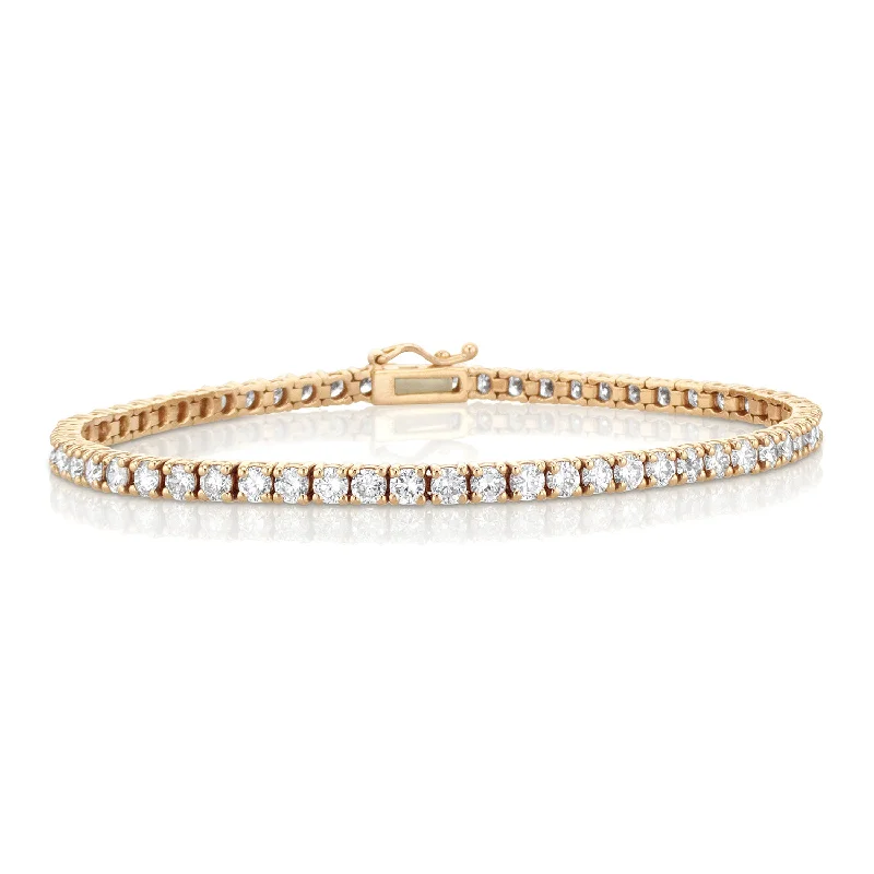 Bracelets With Chakra Stones-4.25 Carat Round Diamond Tennis Bracelet in 14K Rose Gold