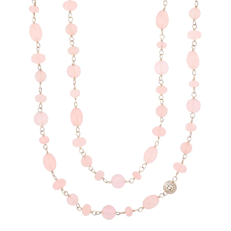 Rope Necklaces-14k Rose Quartz Gemstone Rope Necklace- 44"  NG000639