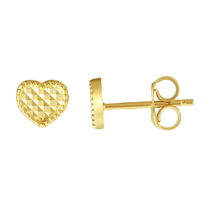 Men’s Earrings-14K Gold Diamnd Cut Heart Stud Earring