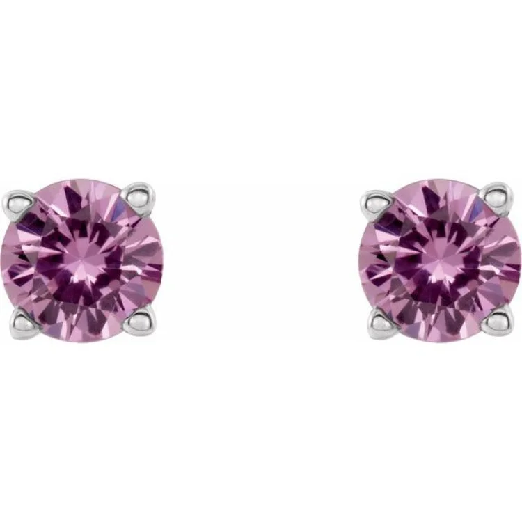 Unique Stud Drop Earrings-14K White 4 mm Natural Pink Sapphire Stud Earrings