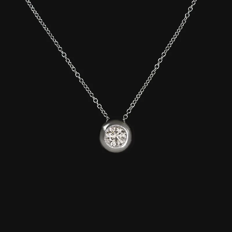 Diamond Necklaces-DIAMOND SOLITAIRE NECKLACE 1/2 CARAT ROUND 14k WHITE GOLD BEZEL DAINTY CHAIN