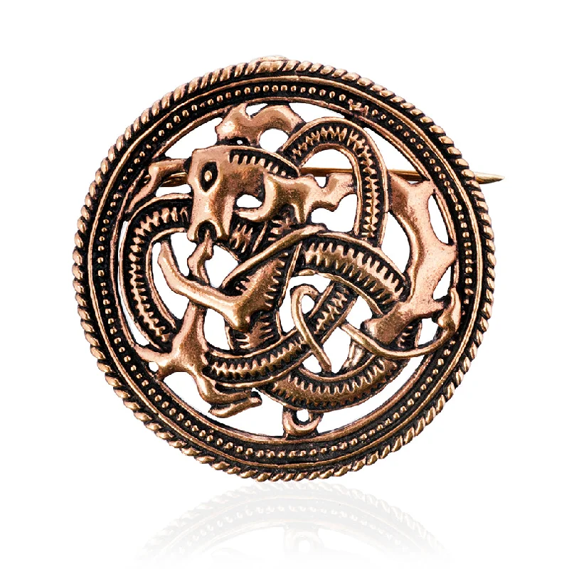 Brooch With Sparkling Gems-Lindworm Brooch, Bronze