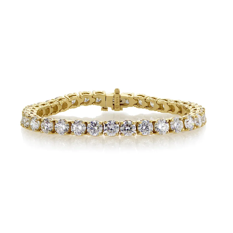 Bracelets With Raw Stones-17.50 Carat Round Diamond Lab Grown Tennis Bracelet set in 14K Yellow Gold