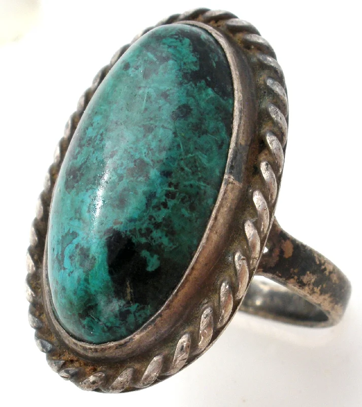 Three-Stone Rings-Green Turquoise Ring Sterling Silver Size 6.5