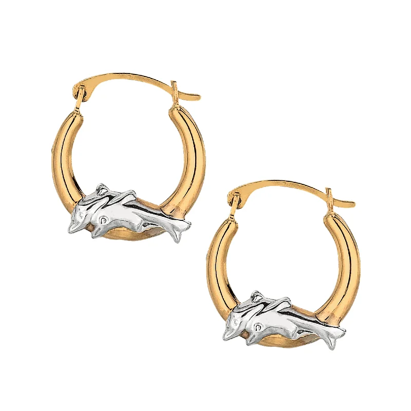 Designer Pearl Earrings-10K Gold Dolphin Hoop Earring