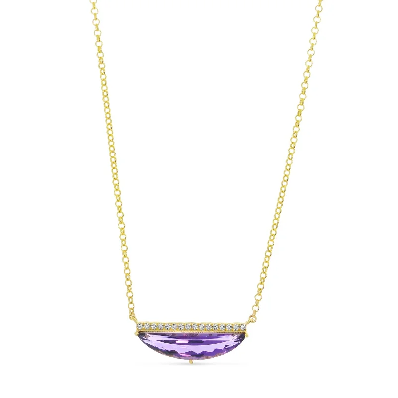 Gold Leaf Necklaces-SEMI HALF MOON BAR NECKLACE P4254-18