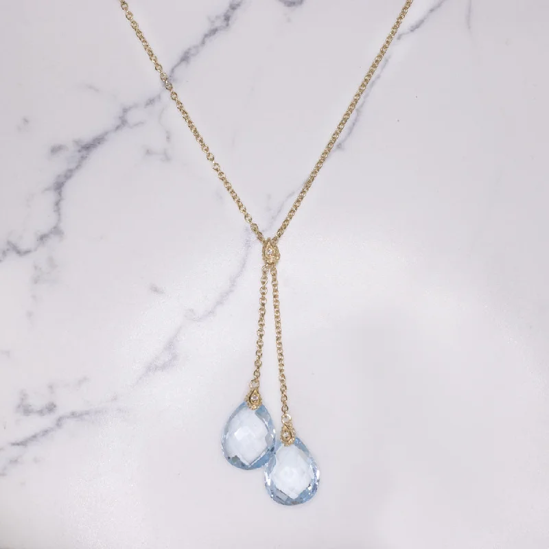 Star Pendant Necklaces-BLUE TOPAZ 14k YELLOW GOLD LARIAT NECKLACE NATURAL TEARDROP PEAR SHAPE DROP 27ct