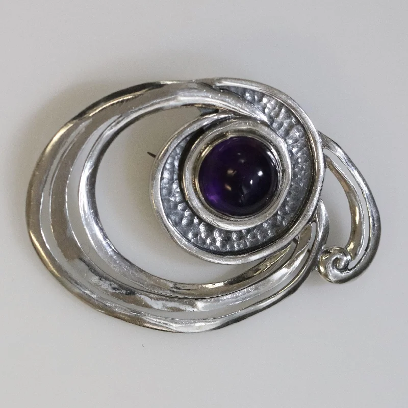 Modern Brooch-Vintage Margot de Taxco Mexican Jewelry | Amethyst Swirl Modernist Brooch