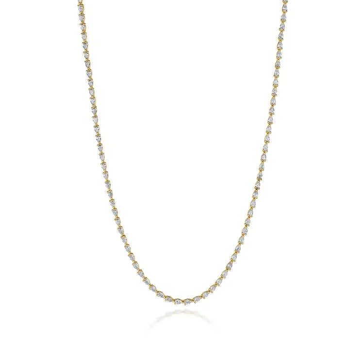 Silver Pendant Necklaces-Stilla | Pear Diamond Tennis Necklace in 18k Yellow Gold FN66916Y