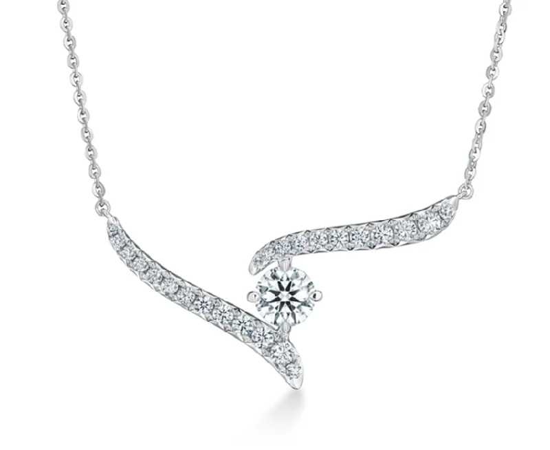 Silver Pendant Necklaces-Vela Crossover 0.91Ct GH/VS Diamond Necklace in 18K White Gold, 18inch