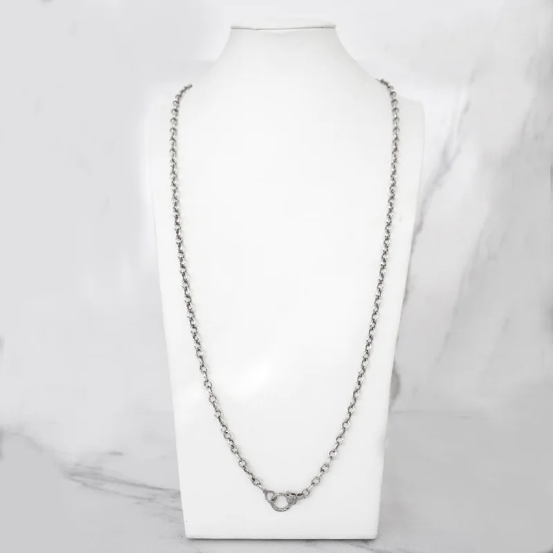 Silver Cross Necklaces-Long Link Chain Necklace with Diamond Claw Clasp NB000003