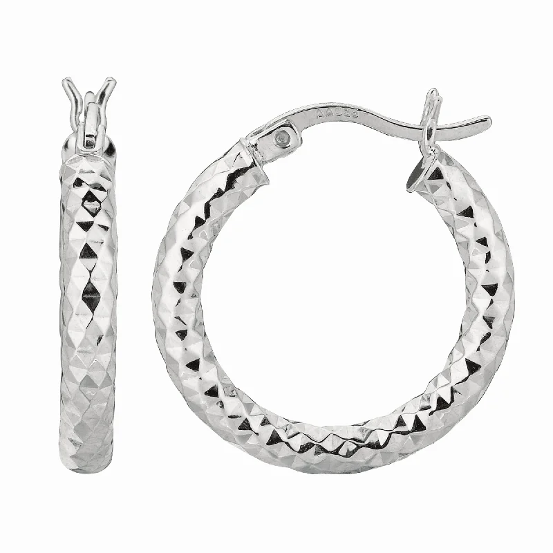 Oval Hoop Earrings-Silver 3x15MM Diamond Cut Earring