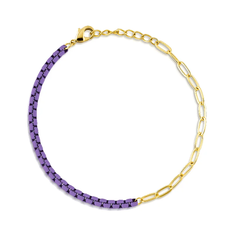 Diamond Bracelets-HALF & HALF ENAMEL PAPERCLIP BRACELET, PURPLE