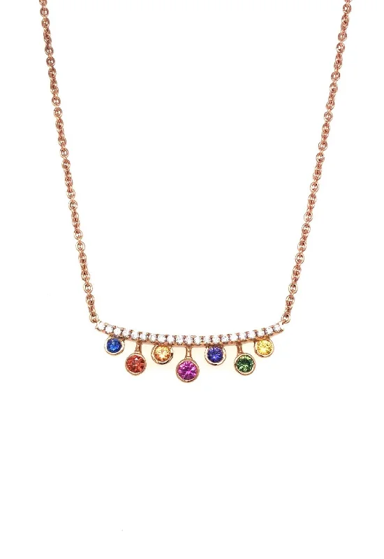 Modern Necklaces-Mixed Rainbow Sapphire Necklace with Diamonds 255-JSA