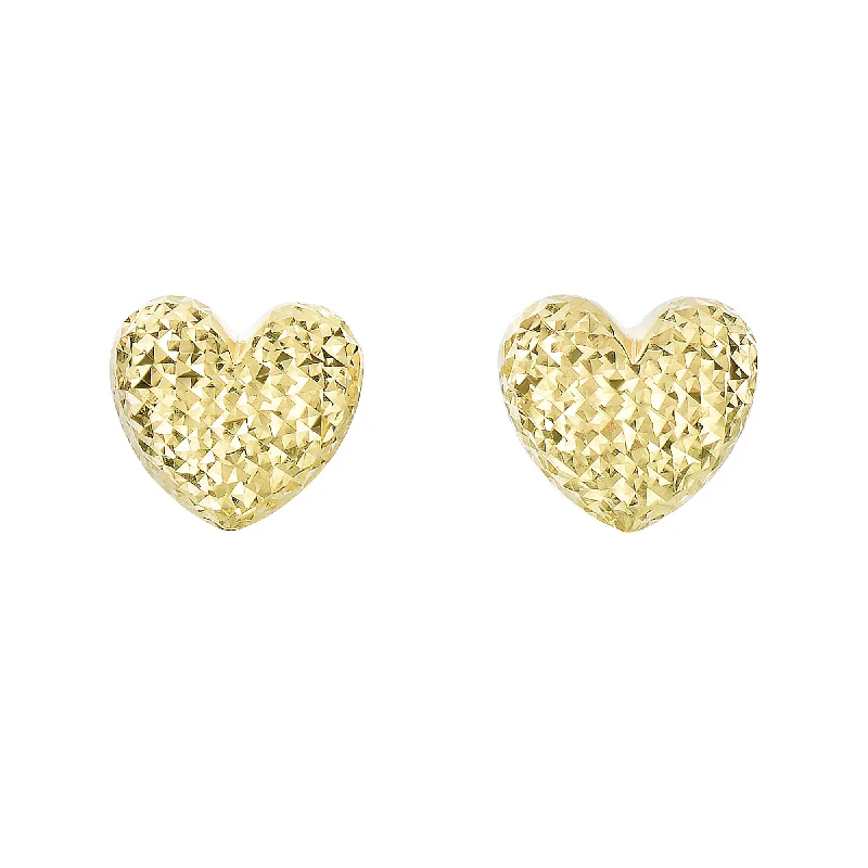 Floral Earrings-14K Gold Large Diamond Cut Heart Post Earring