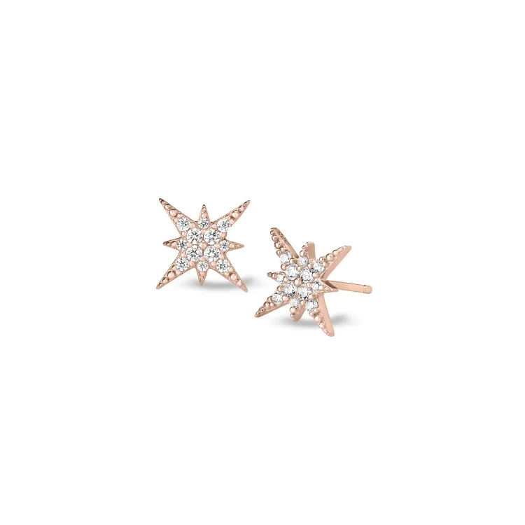 Classic Hoop Earrings-Rose Gold Finish Sterling Silver Micropave Starburst Earrings with Simulated Diamonds